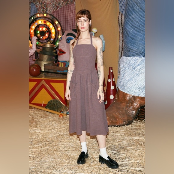 Fashion Brand Company Dresses & Skirts - SOLD: NWT Fashion Brand Company Brown Linen Apron Dress